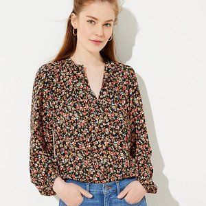 LOFT Floral Shirred Split Neck Blouse